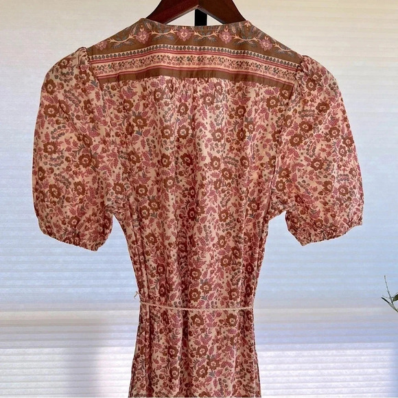 Faherty Orinda Earth Block Floral Print Tiered Maxi Dress Brown Pink Cream NWT - Picture 7 of 10